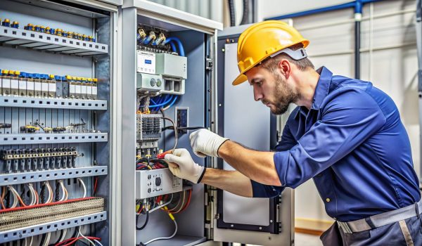 electrician-assembling-industrial-electric-cabinet-electrician-assembling-industrial-electric-cabinet-workshop Electrician assembling industrial electric cabinet. Electrician assembling industrial electric cabinet in workshop.